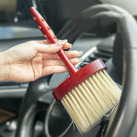 

Fogcroll Cleaning Brush No Hair Shedding Wooden Handle Non-scratching Resilient Good Effect Interior Cleaning Lightweight Soft Car Detailing Brush for Automobile