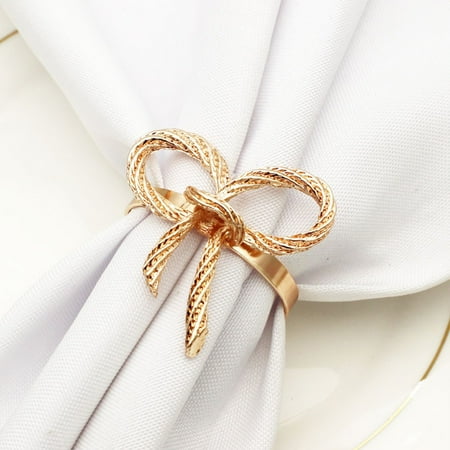 

XINHUADSH Bowknot Napkin Rings Durable 6Pcs Rose Gold Color Bow Tie Napkin Ring Safe Modern for Kitchen