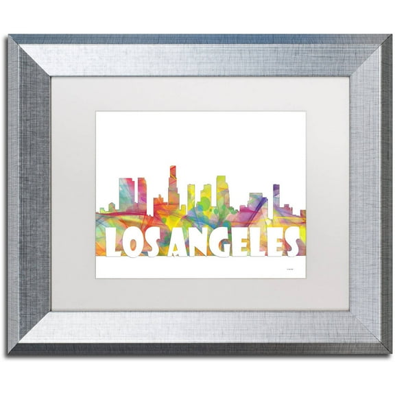 Trademark Fine Art 'Los Angeles CA Skyline Mclr-2' Canvas Art by Marlene Watson, White Matte, Silver Frame