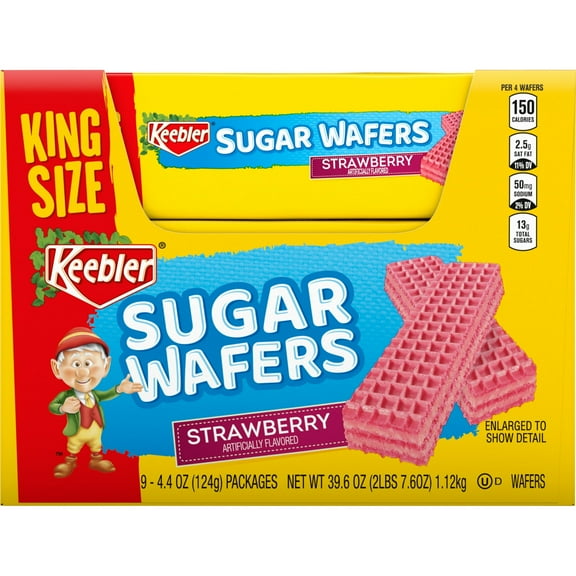 Keebler Strawberry Sugar Wafers, 4.4 oz - Crispy, Sweet Snack Cookies 9 Count