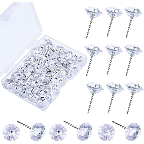 Decorative Push Pins Diamond Push Pins for Cork Board Clear Upholstery Diamond Tacks Crystal Furniture Tacks Transparent Push Pins for Furniture Sofa Headboards Cork Board (100 Pieces)