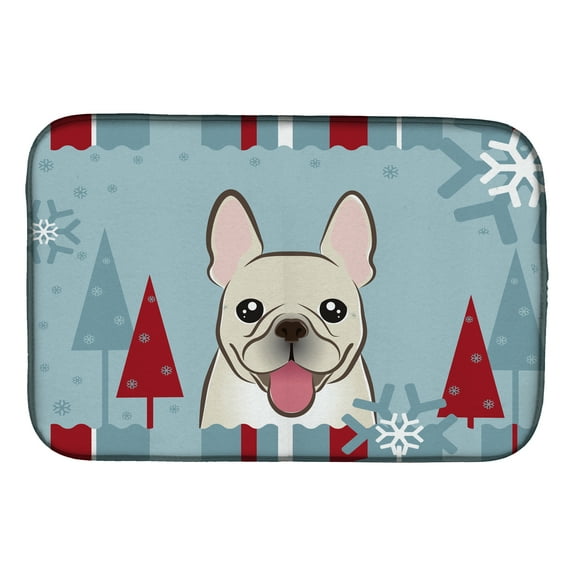 Winter Holiday French Bulldog Dish Drying Mat