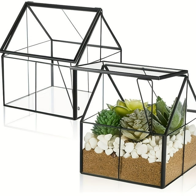 HLONK Terrarium Rectangulaire en Verre Résistant aux Intempéries avec Support pour Escargots - Serre pour Plantes d'Intérieur et d'Extérieur Idéale pour Succulentes et Petites Plantes Déco Maison et Jardin