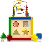 Activity Cube With Bead Maze - 5 in 1 Baby Activity Cube Includes Shape Sorter, Abacus Counting Beads, Counting Numbers, Sliding Shapes, Removable Bead Maze - My First Baby Toys Play22USA