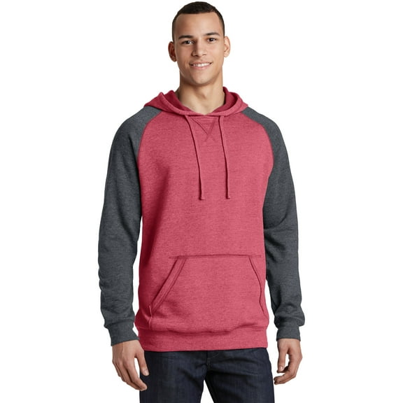 District Young Mens Lightweight Fleece Raglan Hoodie-2XL (Heathered Red/ Heathered Charcoal)