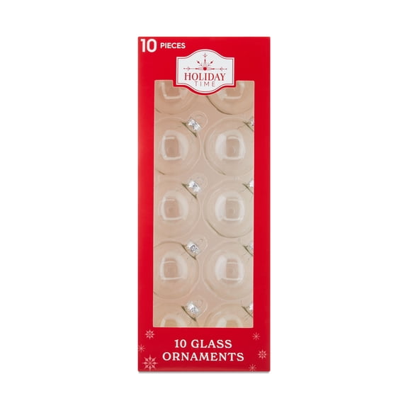 Glass Christmas Ornaments, Clear, 6.5 in, 10 Count, by Holiday Time