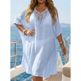thumbnail image 3 of MOJOGO Women's Beach Cover Up Backless Crochet Lace Cover Up Dress Cold Shoulder Coverups Summer Pool Linen Blend Outfits Blue Free Size, 3 of 5