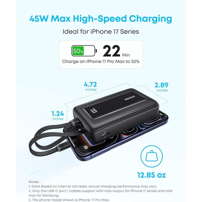 Anker Zolo Power Bank (2025 Upgraded Version), 45W Max Fast