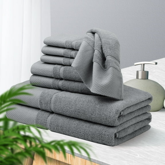 REGALWOVEN Combed Cotton 8 Piece Towel Set, Soft 600 GSM Luxury Absorbent Towels for Bathroom Gray