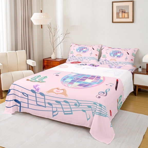 Erosebridal Girls Pink Bed Sheets Twin,Music Melody Bedding Twin Size,Boots Cosmetics Sheet Set Twin For Princess,Lightweight Bedroom Decorative,3 Pieces