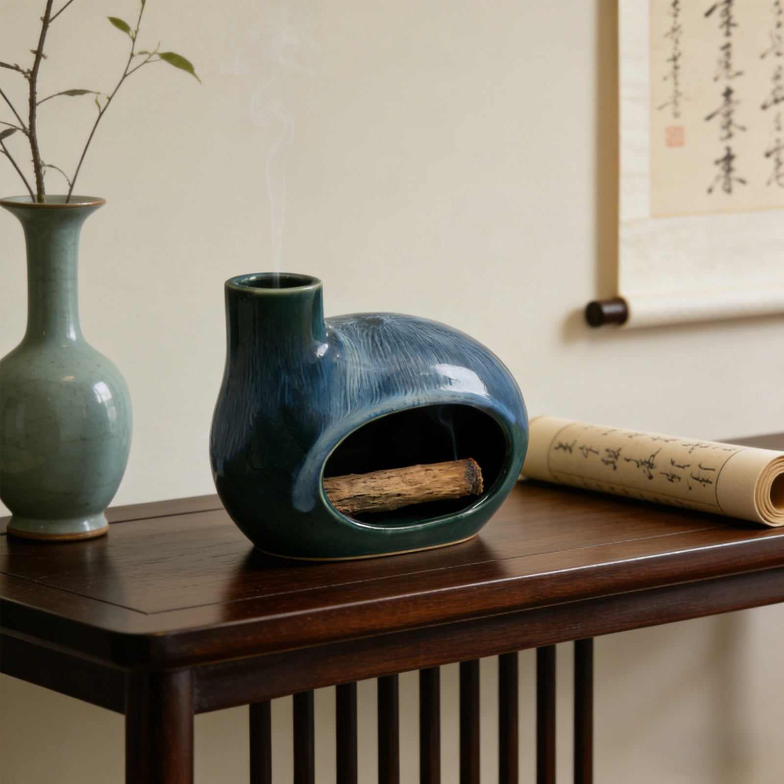 Ceramic Incense Holder with Chimney for Palo Santo, Sticks and Cones – Handcrafted Ash Catcher for Home Room Decor