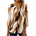 thumbnail image 2 of Sakmal Casual Tops for Women 3/4 Sleeve Brown Button Floral V-Neck Tunic Essentials Women'S, 2 of 4