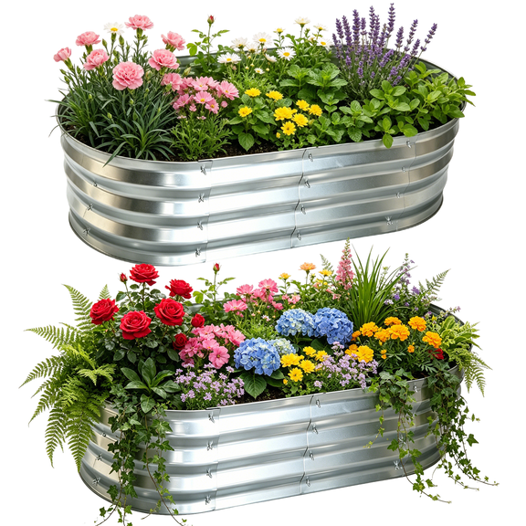 Mibote Galvanized Raised Garden Bed Outdoor, 4x2x1ft Metal Planter Box for Gardening Vegetables and Flowers, Silver, 2-Pack