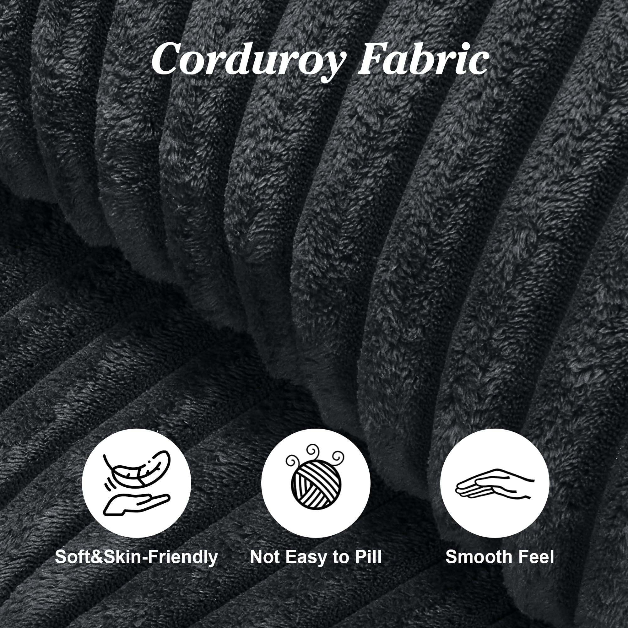 101" Boneless Memory Foam Sectional Sofa, Corduroy Could Modular Sectional Couch, Comfy L Shaped Compression Couches with Chaise for Living Room, No Assembly Required (Black, 101in)