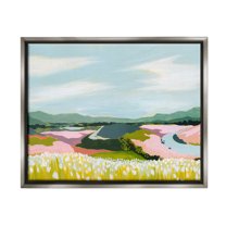 Stupell Industries Modern Mountain Stream Landscape Painting Gray Floater Framed Canvas Art Print Wall Art, 21 x 17