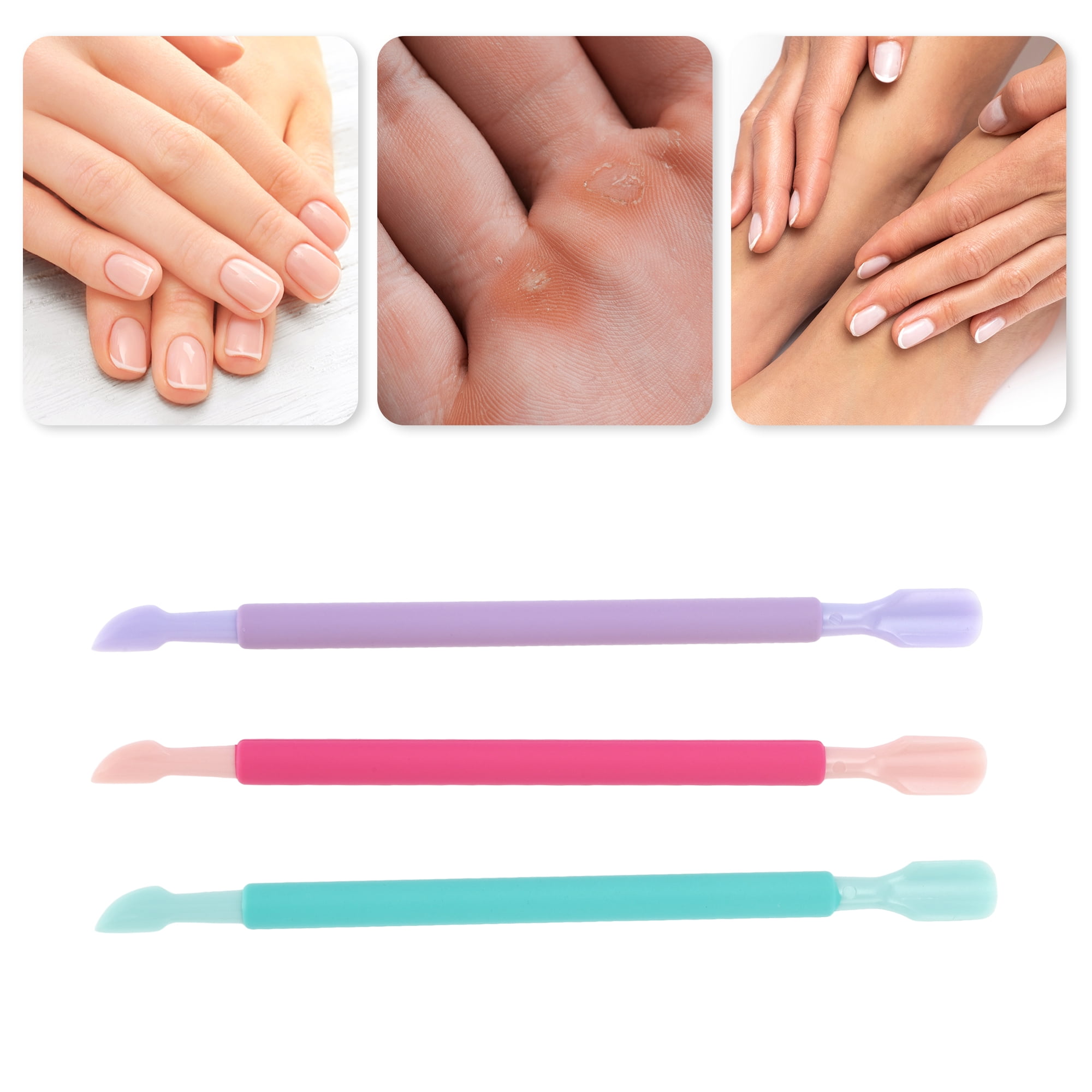 Unique Bargains Multi-function Anti-slip Cuticle Pusher 5.08" Rose Red Green Purple 3pcs