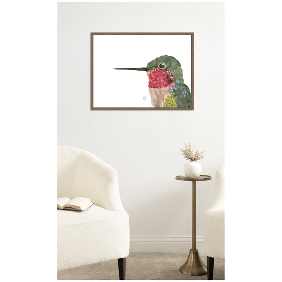 Kate and Laurel Framed Canvas Wall Art Print Hummingbird by Madeline Jeppesen, 24 x 18 Sylvie Walnut Frame, Whimsical, Animal Art for Wall Decor