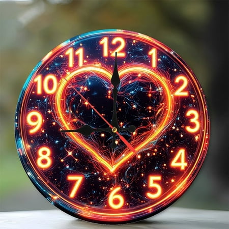 Neon Heart Clock Wall Decor Romantic Gift 10-Inch Silent Wooden Wall Clock, Battery Operated (AA Batteries Not Included), Artistic Home Decor
