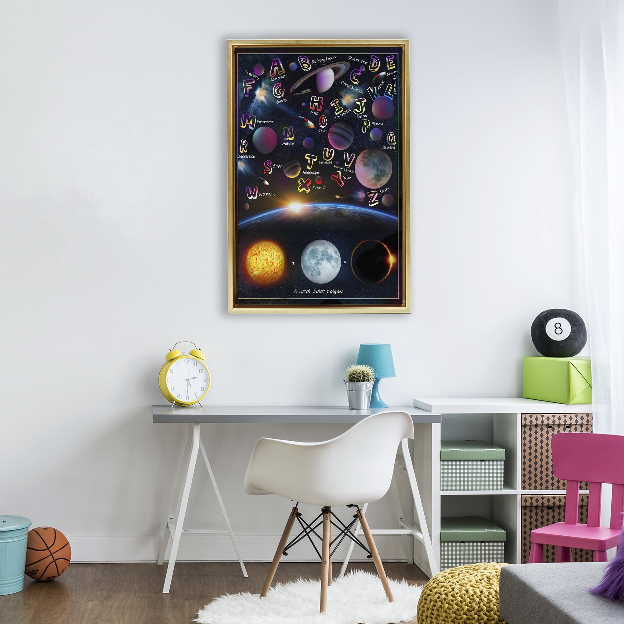 Educational Astronomy Alphabet Gold Framed Floater Canvas Wall Art, design by Ali Chris