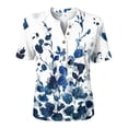 thumbnail image 5 of Ink Wash Floral Henley Blouse for Women - Short Sleeve V-Neck Button Down Tunic, Loose Fit Boho Casual Summer Top Blue S, 5 of 9