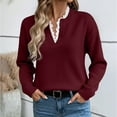 thumbnail image 2 of 2026 Women Fashion Sweater Elegant Lace Trim V Neck Knitted Long Sleeve Cropped Fall Knitwear, 2 of 6