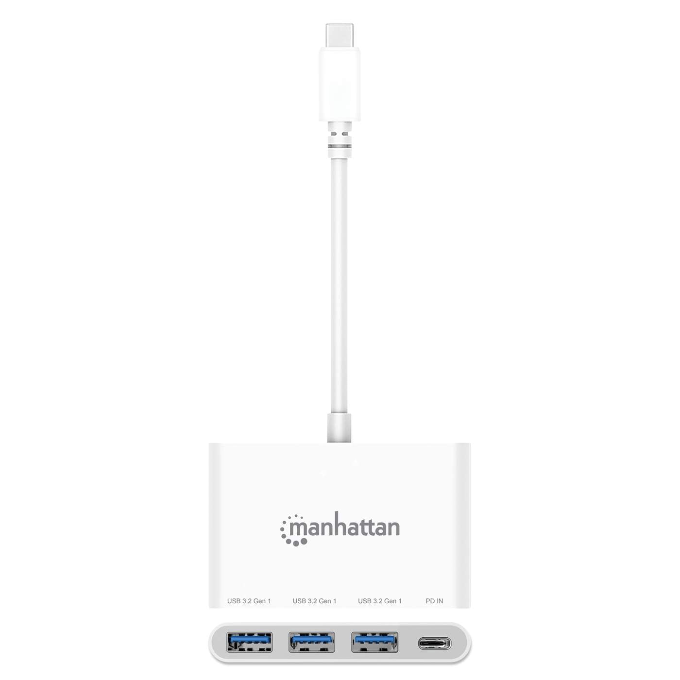 USB-C Dock/Hub, Ports (4): USB-A (x3) and USB-C, 5 Gbps (USB 3.2 Gen1 aka USB 3.0), With Power Delivery (100W) to USB-C Port (Note additional USB-C wall charger and USB-C cable needed), Universal for