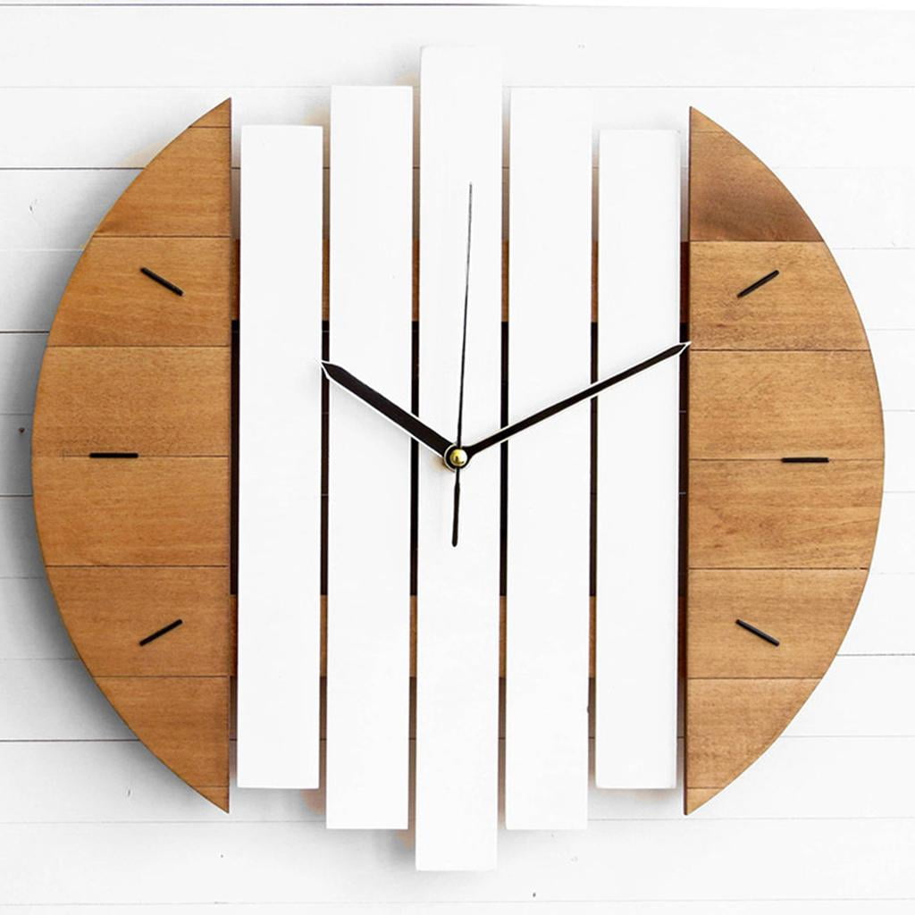 Rustic 12 Inch Round Wooden Wall Clock, Battery Operated, for