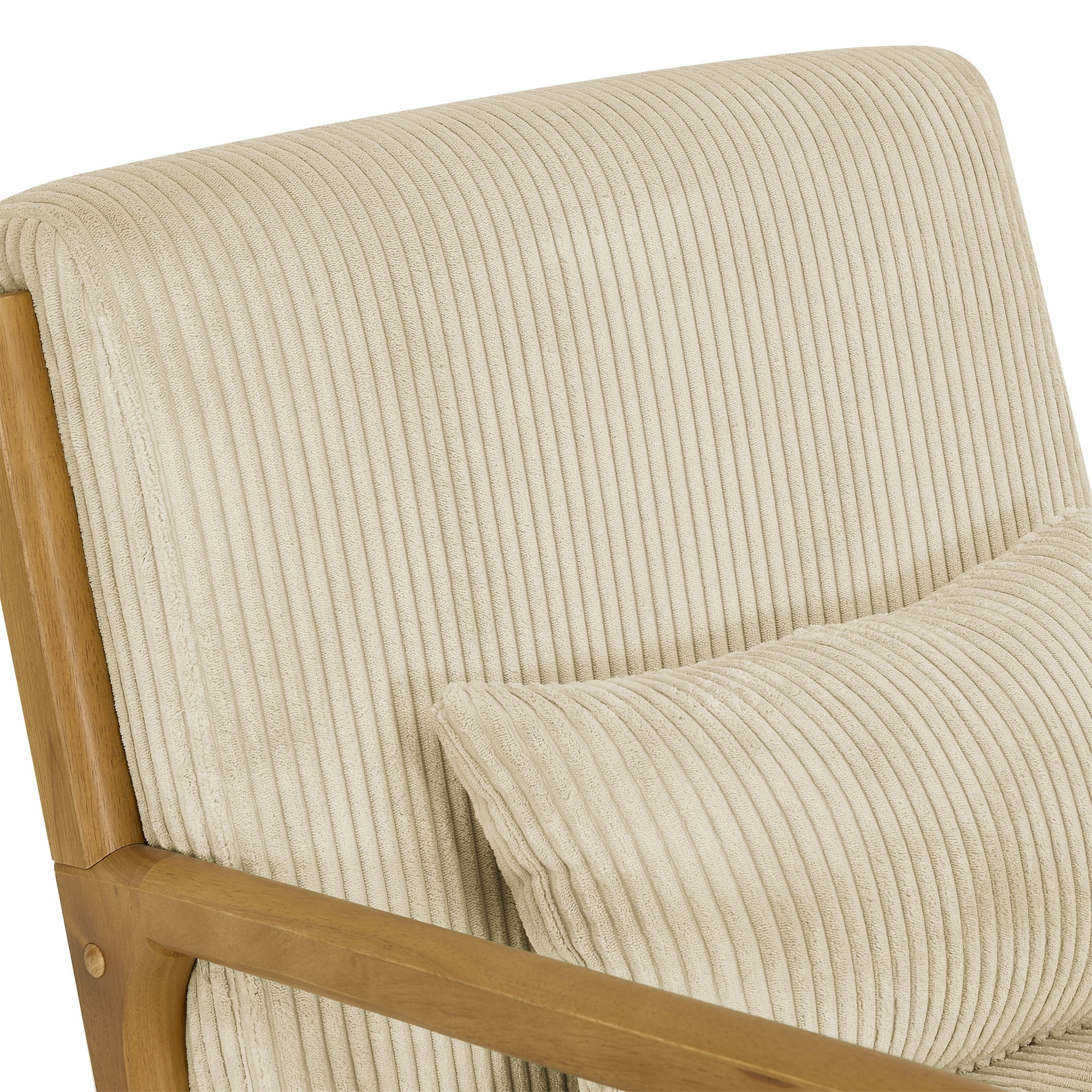 Aukfa Corduroy Mid Century Modern Accent Chair w/ Wood Frame&Pillow for Living Room, Khaki