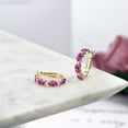 thumbnail image 4 of Gem Stone King 4.24 Ct Pink Created Sapphire White Created Sapphire 18K Yellow Gold Plated Silver Hoop Earrings, 4 of 4