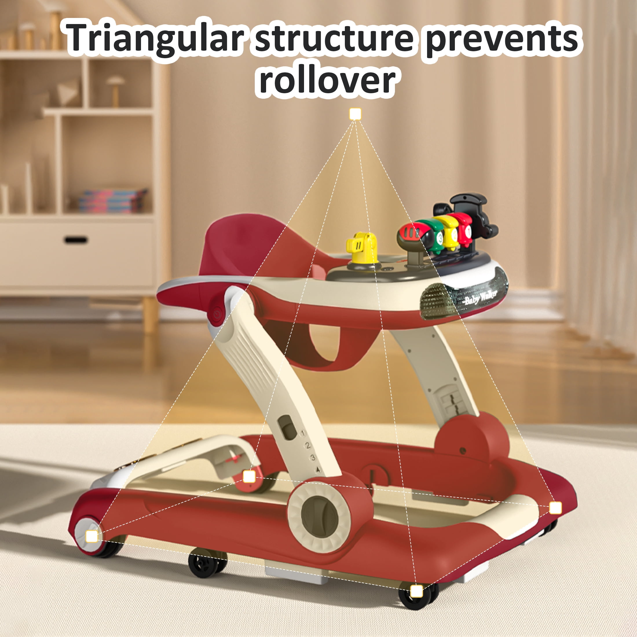 Loewten Baby Walker, 3 in 1 Music and Lights Toddler Jumper, Music Bouncer Walkers for Boys Girls Babies 6-18 Months, Red