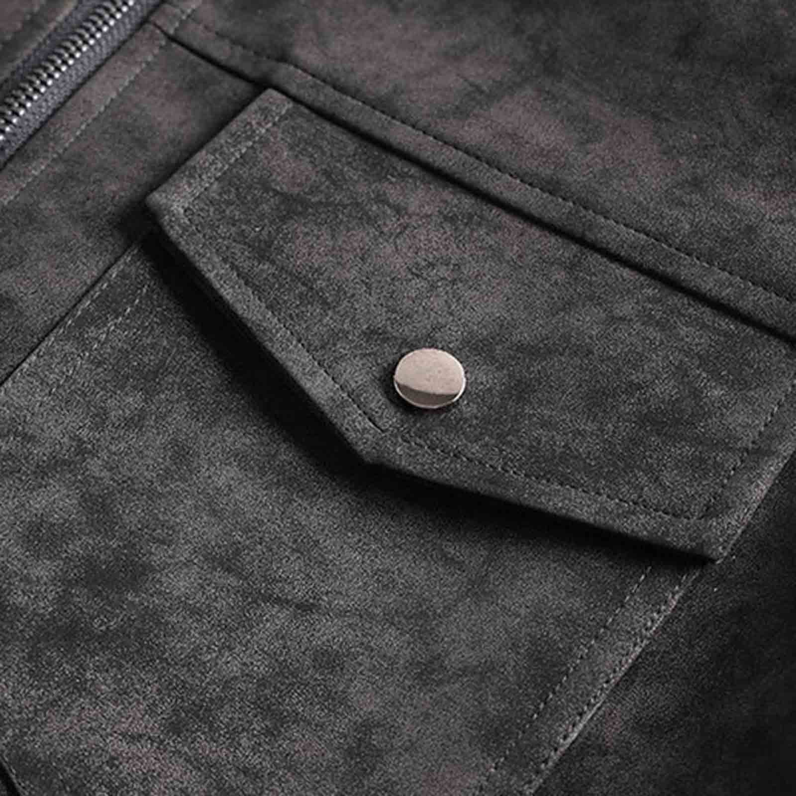 AnuYalue Mens Big and Tall Faux Leather Jacket Windproof Stand Collar Outerwear Fall Winter Warm Jackets Full Zip Long Sleeve Coat
