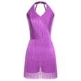 thumbnail image 3 of iixpin Justaucorps à Franges en Strass pour Femmes Cocktail Salon Rumba Salsa Danse Justaucorps Combishort Violet 3TG, 3 of 4