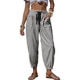 thumbnail image 3 of Womens Summer Striped Barrel Pants Comfy Drawstring Cropped Pant with Pockets Beach Vacation Elastic Waisted Trousers Black XL, 3 of 6