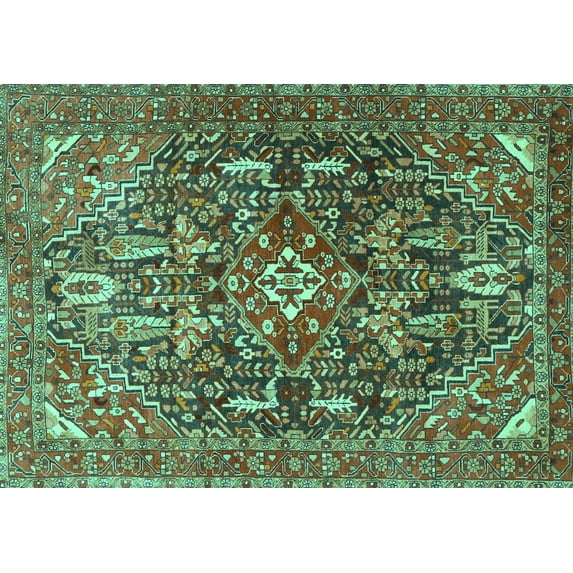 Ahgly Company Indoor Rectangle Persian Turquoise Blue Traditional Area Rugs, 6' x 9'