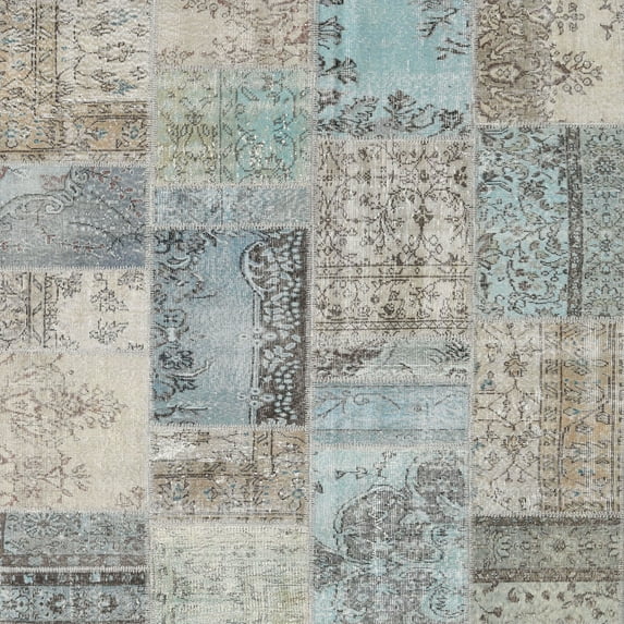 Ahgly Company Indoor Square Contemporary Sage Green Patchwork Area Rugs, 9' Square