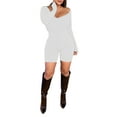thumbnail image 4 of hirigin Women’s Square Neck Ribbed Romper, Long Sleeve Solid Color Skinny Jumpsuit Shorts, 4 of 9