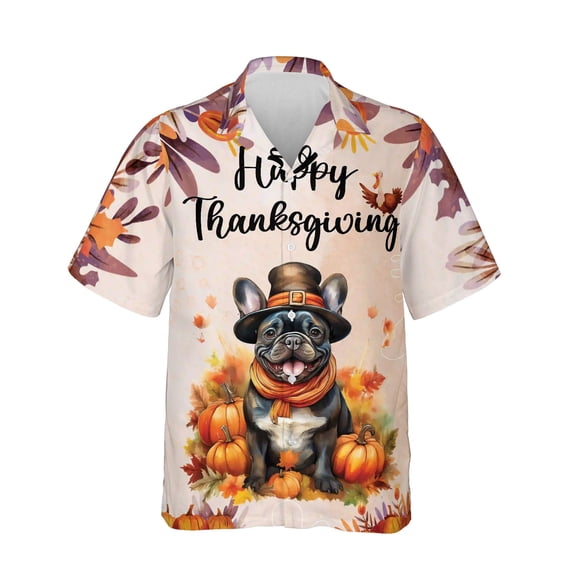 Happy Thanksgiving French Bulldog Welcome Thankful Fall Autumn Pumpkin Hawaiian Shirt Breathable Summer Unisex Merch Dog Lover Gifts - 02021
