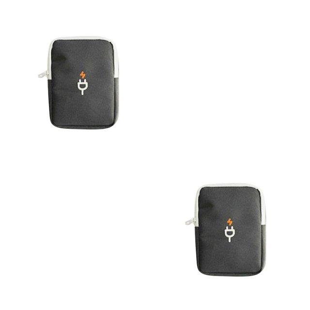 Matsuzay Bolsa de almacenamiento de cables Organizador Bolsas con cremallera Estuche de transporte Teléfono inteligente Gris oscuro 2piezas