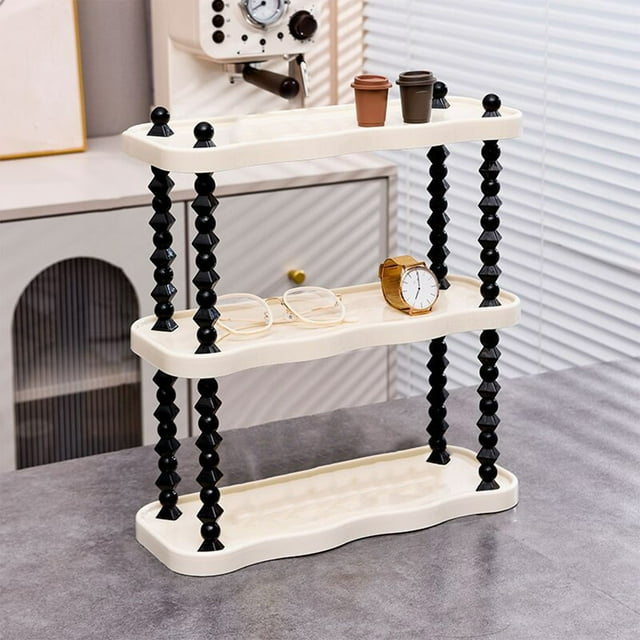 Fiudx Organizador de Escritorio Ins Style, Marco Amarillo Crema, Estante de Almacenamiento Multicapa, Varillas Negras Resistentes, Diseño Compacto, Ideal para Recibidor, Sala de Estar, Cocina, Dormit