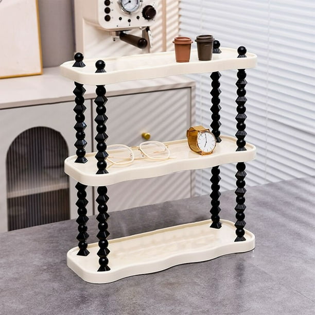 Xihbxyly Estante Organizador de Escritorio Ins Style - Marco Amarillo Crema con Varillas Negras, Estante de Almacenamiento de Varios Niveles para Tazas, Juegos de Té y Cosméticos, 36,5 X 25,9 X 39,5