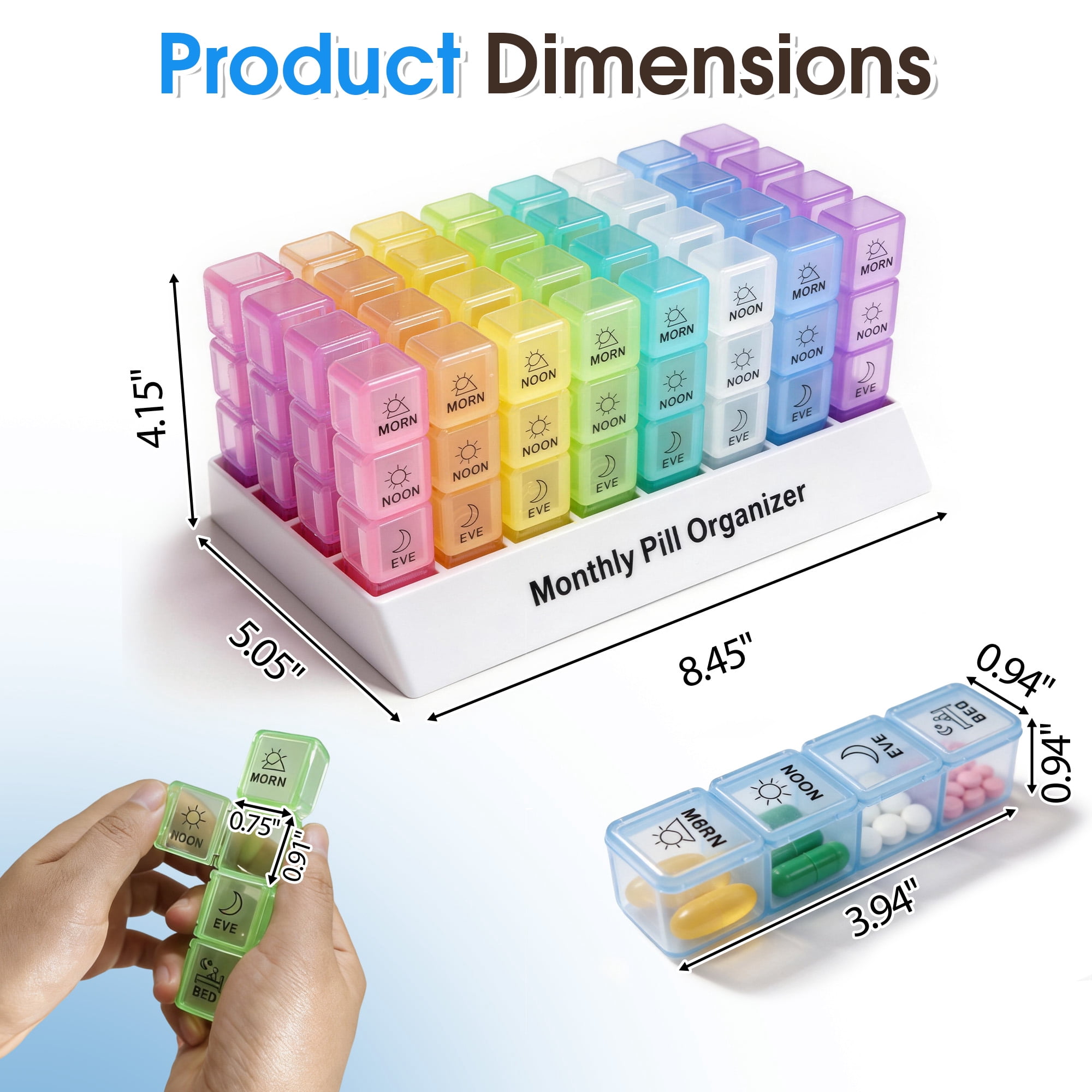 Monthly Pill Organizer 4 Times a Day, 30 Day Pill Organizer with Daily Pill Box Organizer, One Month Medicine Organizer, 31 Day Rainbow Pill Case for Vitamins Supplement & Medication
