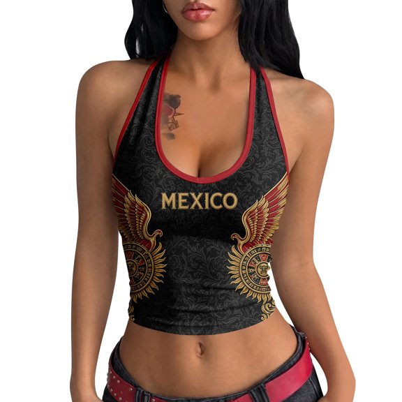 JoveMarine Womens Tank Tops Print - Mexico Graphic Sleeveless Blouse with Butterfly Motif, Casual Summer Top for Vacation, Beach, and Festival Fun,Black L