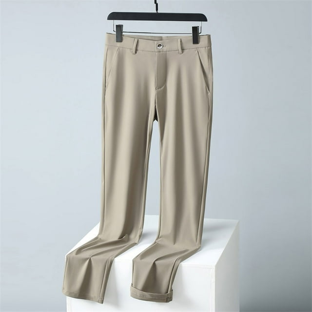 ylioge Dress Pants for Men with Pockets Lightweight Straight Leg Business Work Trousers Quick-Drying Solid Color Mid Waisted Cooling Workout Golf Pant