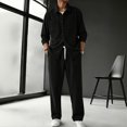thumbnail image 2 of StSilkitty Men's 2 Piece Outfit Long Sleeve Collared Button down Shirts and Loose Pants Sets Solid Color Lightweight Casual Set, 2 of 7
