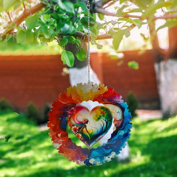 Binmer Flower Hummingbird 3-D Metal Wind Rotation Wind Chime Garden Garden Decoration Wind Rotation Hanging Ornament