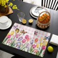 thumbnail image 3 of Tulips Spring Floral Placemats Set of 6, Pink Plaid Flowers Butterfly Pastoral Placemats for Dining Table, Place Mats for Kitchen Tabletop, Waterproof Wipeable Dining Table Mats Set, 3 of 9