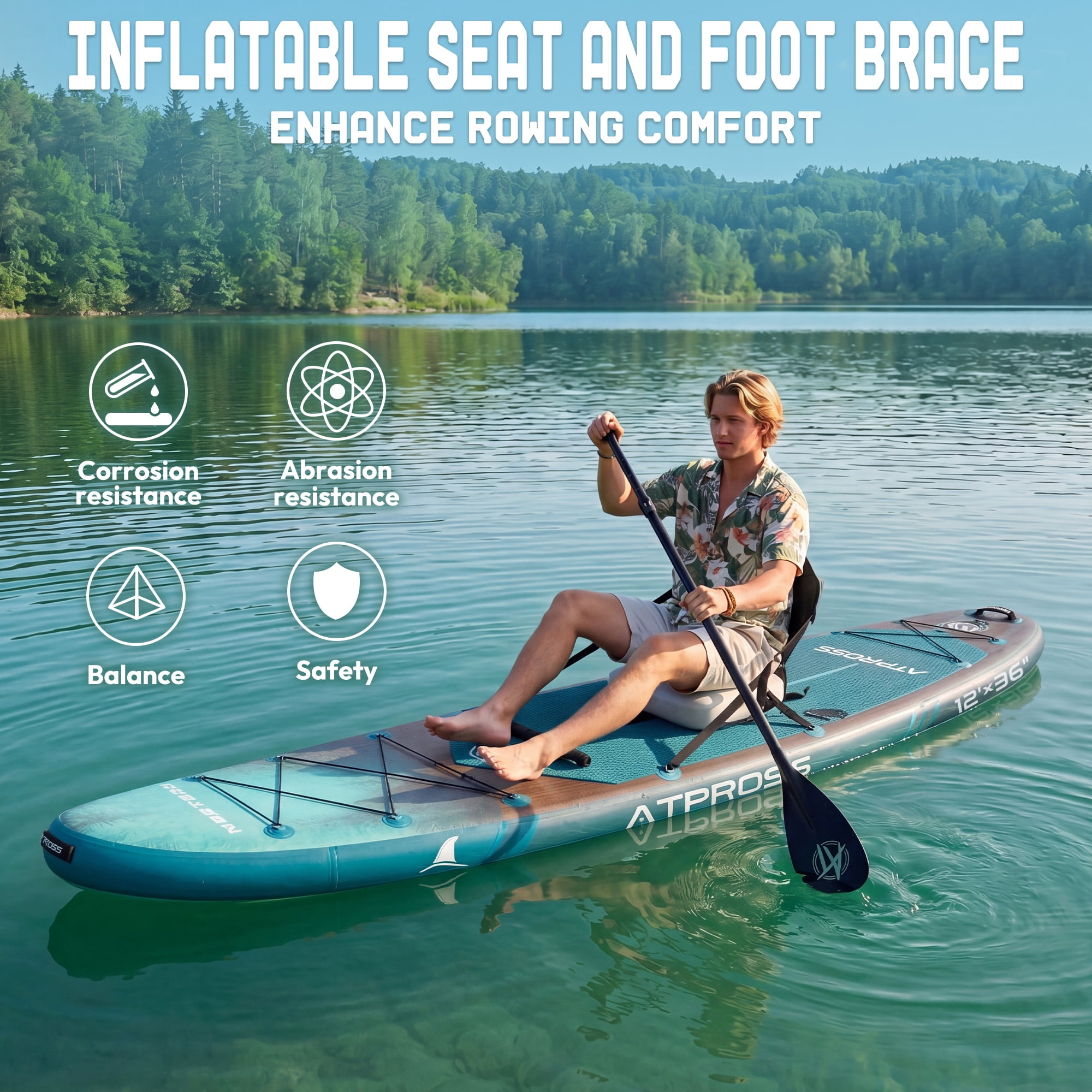 Ultifit Inflatable Paddle Board Extra Wide 500 Lbs Capacity Anti-Slip Design with SUP Accessories and Seat 12' x 36"