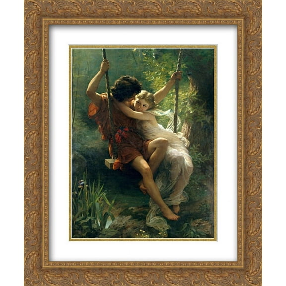 Le Printemps 2x Matted 15x18 Gold Ornate Framed Art Print by Pierre Auguste Cot