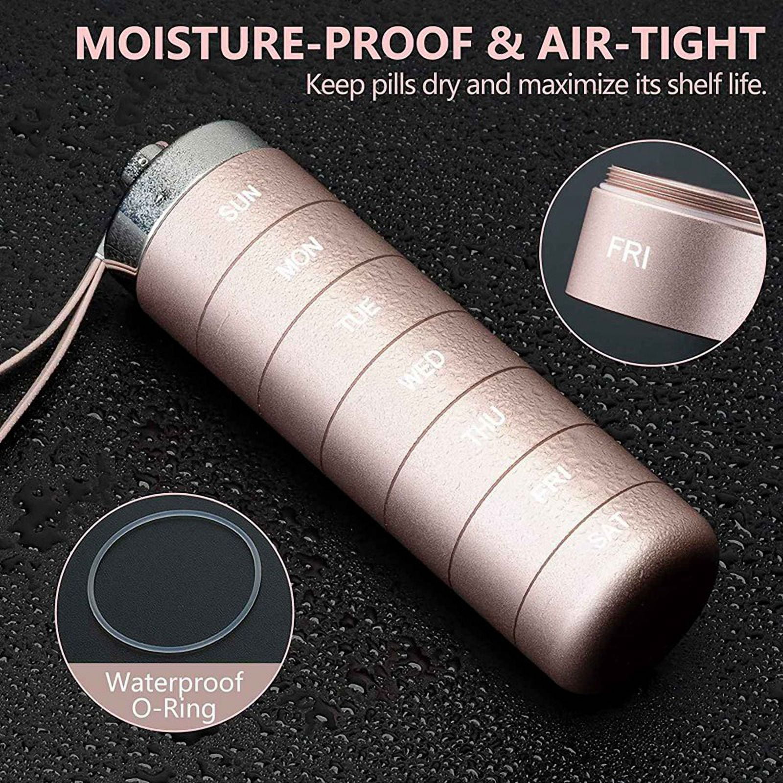 2X Metal Pill Organizer Weekly,Stackable Waterproof Travel Pill Box,Pill Case,7 Day Daily Medicine Organizer Pink