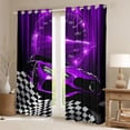 thumbnail image 2 of Homewish Purple Chic Automobile Black Out Curtains, Modern Checkered Flag Curtains Pack of 2 (42x63 Each), Extreme Sports Lover Bedroom Curtains, Blackout Curtains Home Decor, 2 of 6
